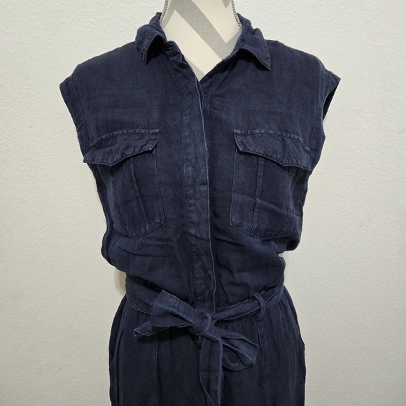 YOUNG FABULOUS & BROKE Cuba Jumpsuit Linen Blend Navy Sleeveless Wide-Leg Small - Picture 2 of 13